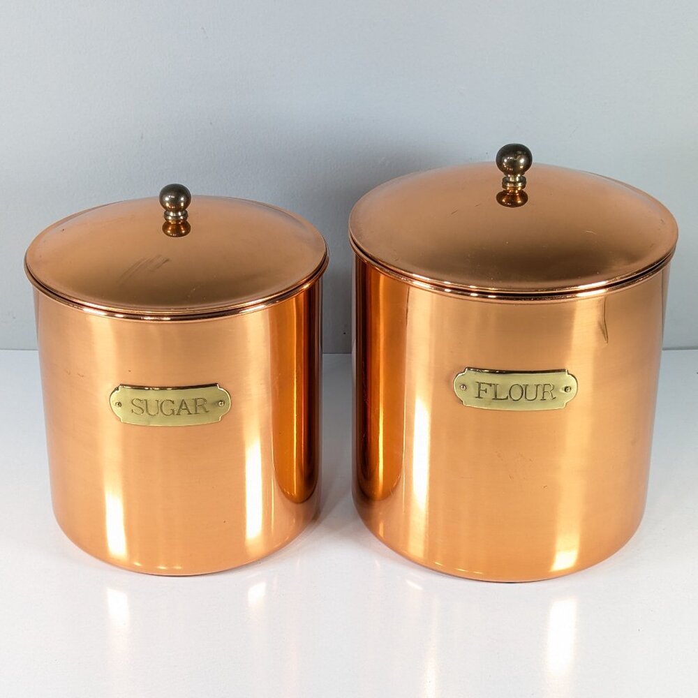 Vintage Copper Flour and Sugar containers, copper canisters made in Korea